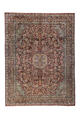 Full view of 1950s Sarough rug from Iran / Persia, 420 × 320 cm in Red tones