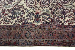 Corner detail of 1930s Sarough rug showing border pattern and Cork pile
