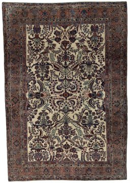 Full view of 1930s Sarough rug from Iran / Persia, 341 × 235 cm in Beige tones