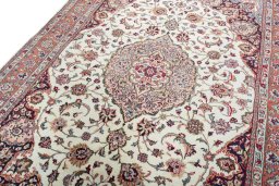 Backside of handmade 2000s Sarough rug showing knot structure and weave density