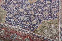 Close-up detail of 1970s Sarough rug from Iran / Persia showing Wool weave