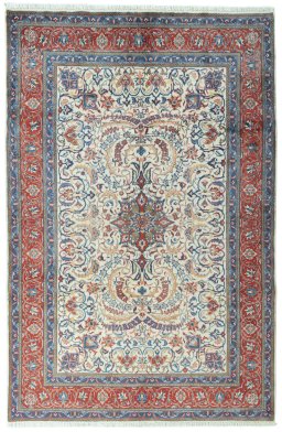 Full view of New Sarough rug from Iran / Persia, 311 × 204 cm in Beige tones
