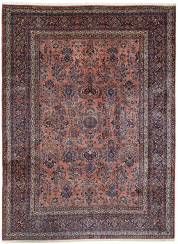 Full view of 1930s Sarough rug from Iran / Persia, 412 × 305 cm in Red tones