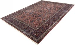 Corner detail of 1930s Sarough rug showing border pattern and Cork pile