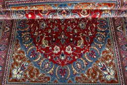 Corner detail of 2000s Sarough rug showing border pattern and Cork pile