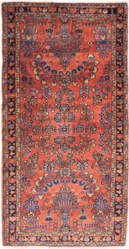 Full view of 1974s Sarough rug from Iran / Persia, 155 × 80 cm in Terracotta tones