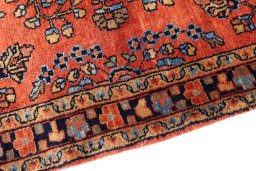 Backside of handmade 1974s Sarough rug showing knot structure and weave density