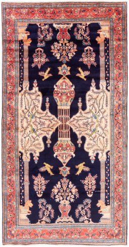 Full view of 2000s Sarough rug from Iran / Persia, 328 × 167 cm in Dark blue tones