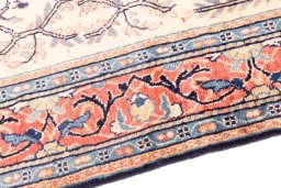 Backside of handmade 2000s Sarough rug showing knot structure and weave density