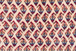 Full view of 1975s Sarough rug from Iran / Persia, 252 × 215 cm in Cream tones
