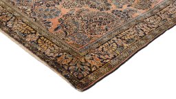Backside of handmade 1920s Sarough rug showing knot structure and weave density