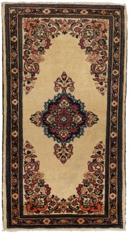 Full view of New Sarough rug from Iran / Persia, 120 × 64 cm in Beige tones