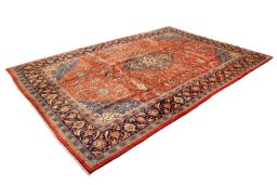 Close-up detail of New Sarough rug from Iran / Persia showing Wool weave