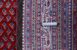 Full view of 2000s Sarough Mir rug from Iran / Persia, 379 × 284 cm in Red tones