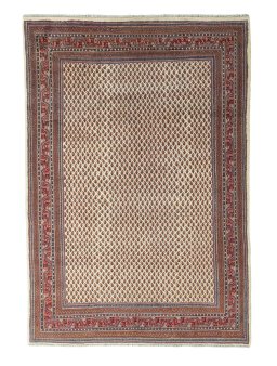 Full view of 2000s Sarough Mir rug from Iran / Persia, 308 × 212 cm in Beige tones