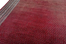 Backside of handmade 2000s Sarough Mir rug showing knot structure and weave density