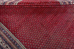 Full view of 2000s Sarough Mir rug from Iran / Persia, 366 × 284 cm in Red tones