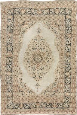 Full view of 1900s Tabriz rug from Iran / Persia, 181 × 124 cm in Cream tones