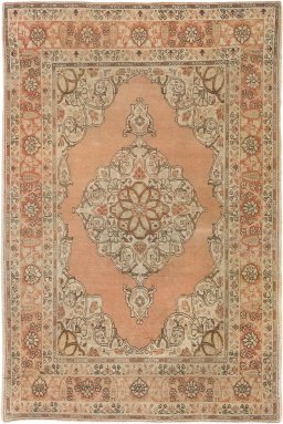 Full view of 1900s Tabriz rug from Iran / Persia, 182 × 121 cm in Terracotta tones