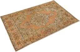 Corner detail of 1900s Tabriz rug showing border pattern and Wool pile