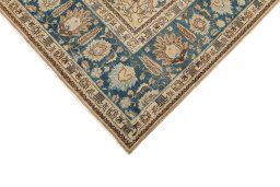 Backside of handmade 1920s Tabriz rug showing knot structure and weave density