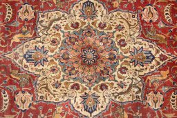 Backside of handmade 1920s Tabriz rug showing knot structure and weave density