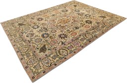 Corner detail of 1900s Tabriz rug showing border pattern and Wool pile
