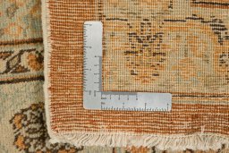Corner detail of 1900s Tabriz rug showing border pattern and Wool pile