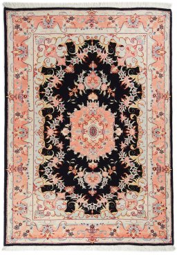 Full view of 1980s Tabriz rug from Iran / Persia, 145 × 105 cm in Black tones