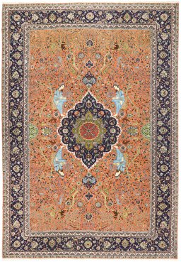 Full view of 1980s Tabriz rug from Iran / Persia, 508 × 350 cm in Terracotta tones
