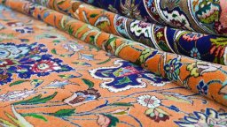 Close-up detail of 1980s Tabriz rug from Iran / Persia showing Wool weave