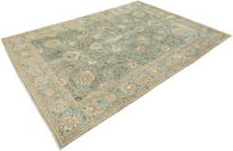 Corner detail of 1940s Tabriz rug showing border pattern and Wool pile