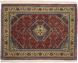 Full view of 1970s Tabriz rug from Iran / Persia, 88 × 64 cm in Red tones