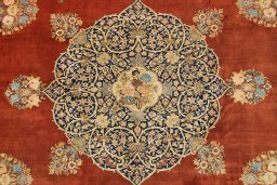 Backside of handmade 1930s Tabriz rug showing knot structure and weave density