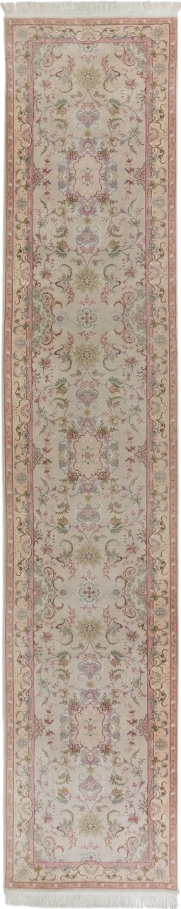 Full view of 1990s Tabriz rug from Iran / Persia, 400 × 78 cm in Gray tones
