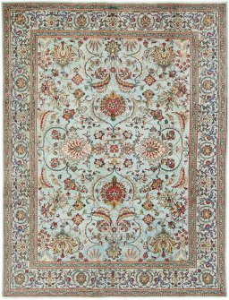 Full view of 1940s Tabriz rug from Iran / Persia, 400 × 310 cm in Blue tones