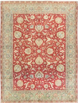 Full view of 1940s Tabriz rug from Iran / Persia, 368 × 282 cm in Red tones