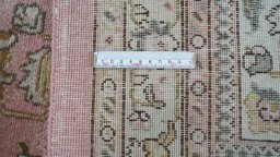 Full view of 1960s Tabriz rug from Iran / Persia, 465 × 348 cm in Pink tones