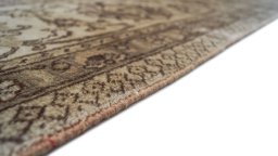 Close-up detail of 1960s Tabriz rug from Iran / Persia showing Wool weave