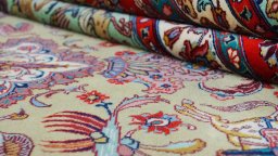 Close-up detail of 1950s Tabriz rug from Iran / Persia showing Wool weave