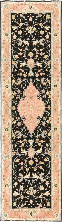 Full view of New Tabriz rug from Iran / Persia, 295 × 81 cm in Black tones