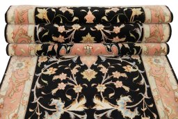 Full view of New Tabriz rug from Iran / Persia, 295 × 81 cm in Black tones