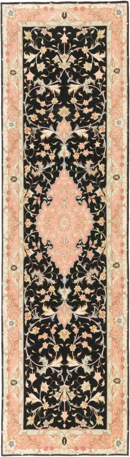 Full view of New Tabriz rug from Iran / Persia, 295 × 81 cm in Black tones