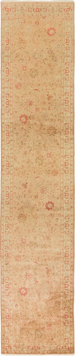 Full view of 1950s Tabriz rug from Iran / Persia, 432 × 89 cm in Pink tones