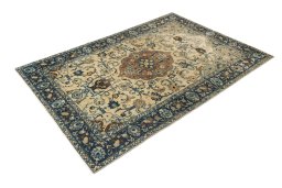 Corner detail of 1940s Tabriz rug showing border pattern and Wool pile