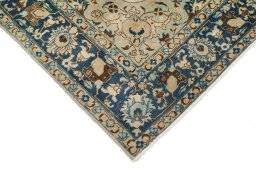 Backside of handmade 1940s Tabriz rug showing knot structure and weave density