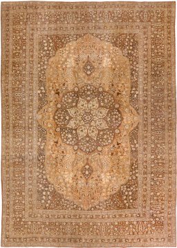 Full view of 1900s Tabriz rug from Iran / Persia, 427 × 295 cm in Brown tones