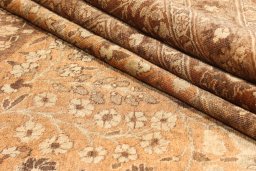 Full view of 1900s Tabriz rug from Iran / Persia, 427 × 295 cm in Brown tones