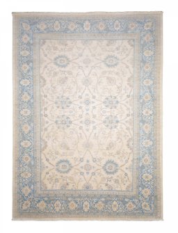 Full view of New Tabriz rug from Pakistan, 383 × 276 cm in Beige tones