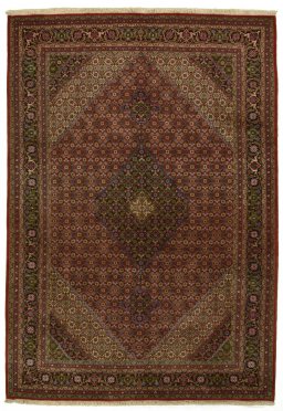 Full view of New Tabriz rug from Iran / Persia, 300 × 206 cm in Red tones